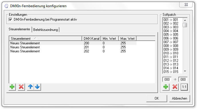 Picture 3: Konfigurationsfenster DMXIn-Fernbedienung - Steuerelement -